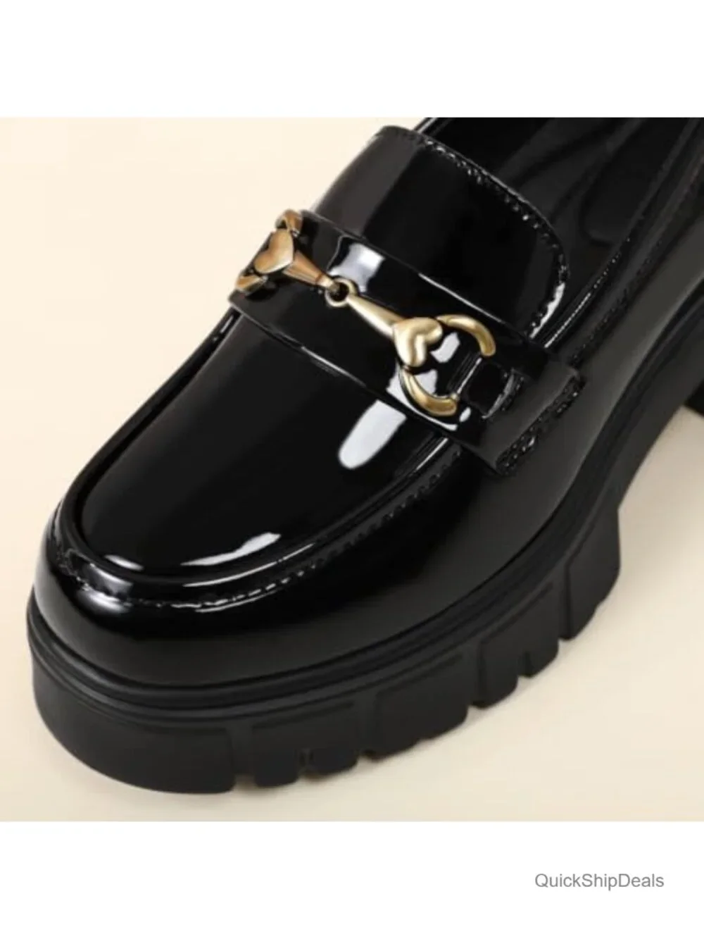 Chunky Platform Loafers for Women Leather Slip-On Round Toe